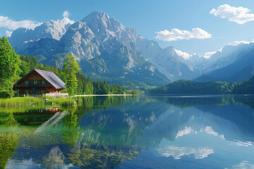 Serene Mountain Lake with Reflective Waters