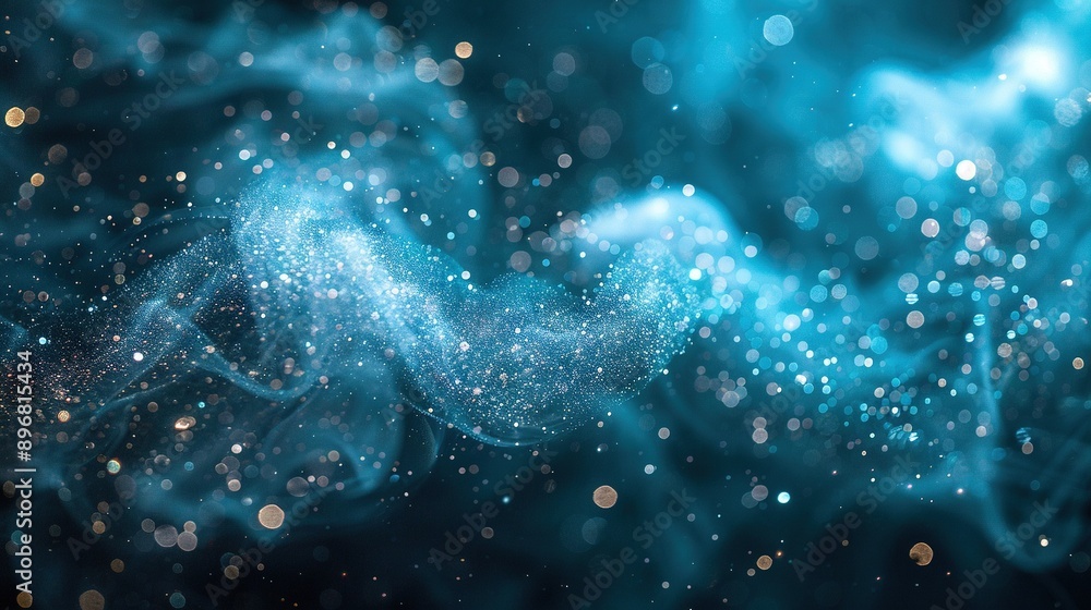 Poster a clear close-up of a blue and black background featuring a sharp image of a star cluster at its cen
