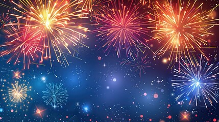 Fototapeta premium Festive Fireworks Display against a Starry Night Sky