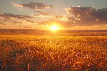 Obraz premium Golden Sunset Over Grassland