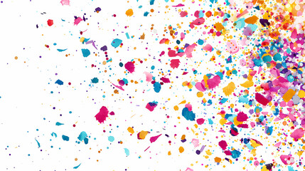 Vibrant splashes of colorful paint on a white background, creating an abstract, energetic pattern.