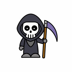 Halloween Grim Reaper Holding with scythe vector icon in white background
