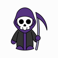 Halloween Grim Reaper Holding with scythe vector icon in white background