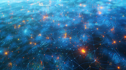 Expansive panorama showing a network of interconnected AI systems across a large geographic area with intricate details of data flow and connectivity, UHD, High Detailed, Masterpiece 