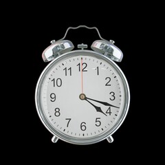 4:18 PM Vintage Steel Alarm Clock with Alloy Steel Body and Glass Twin Bell, Featuring Classic Analog Face with Detailed Hour and Minute Hands