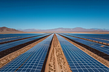 Eco-Friendly Power: Rows of Solar Panels in Desert