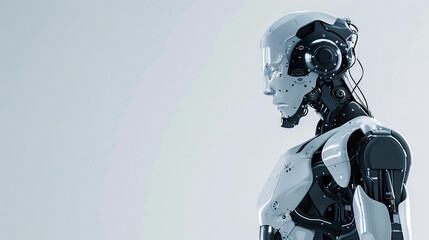 A sleek robot torso with a minimalist design, standing against a plain background, emphasizing its sophisticated engineering and aesthetics, Future Robot, Minimal, UHD, High Detailed, Masterpiece 