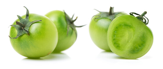 Green tomatoes on white background