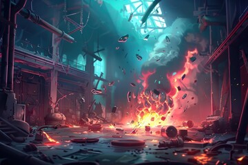A Fiery Explosion in a Futuristic Industrial Setting