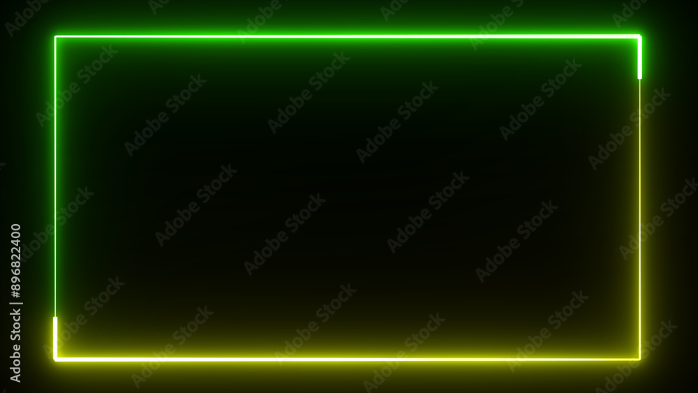Poster bright neon yellow and green effect rectangle frame loop background. glowing neon rectangles abstrac