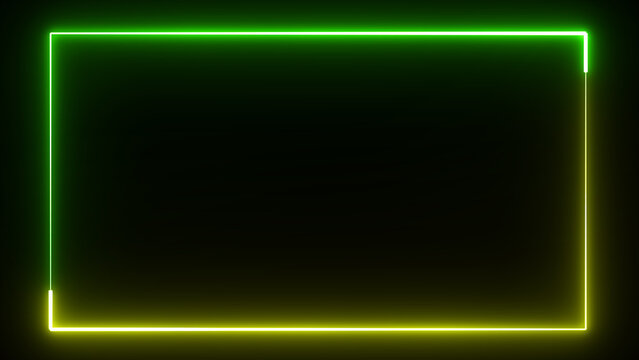 Bright neon yellow and green effect rectangle frame Loop background. Glowing neon rectangles abstract background 