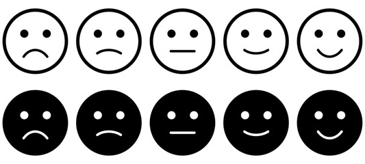 Feedback emoticons emojis. Smiley icon set , happy, neutral, sad, emoji, icon - Customer satisfaction rating scale with good and bad emotions. Vector illustration