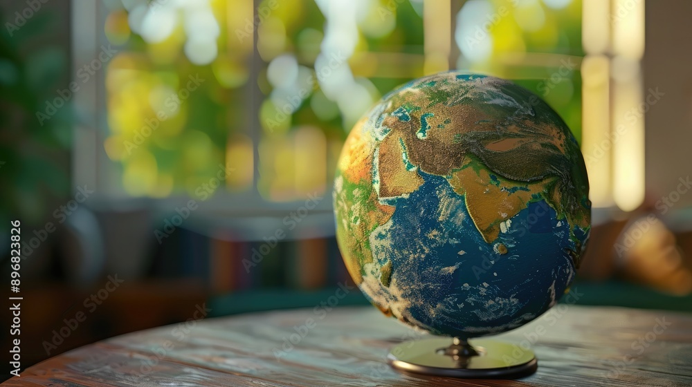 Poster 3d render of an interactive globe with touch-sensitive continents, teaching aid, interactive geograp