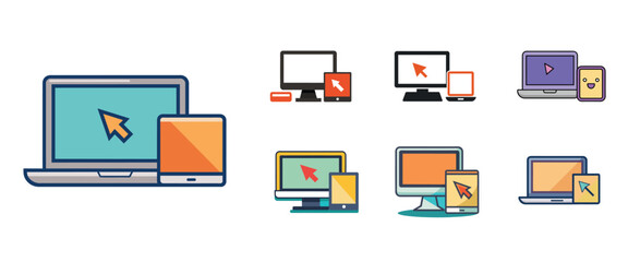 Set of Stylish Laptop and Monitor Illustration. Ideal for Tech and Digital Interfaces