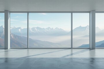 Fototapeta premium empty room with panoramic view of the mountains and blue sky