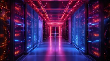 Fototapeta premium Neon Lights in Server Room