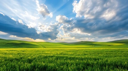 Obraz premium Green Field Landscape with Blue Sky