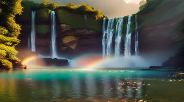 Waterfall and rainbo
