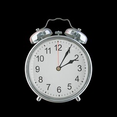 2:05 PM Vintage Steel Alarm Clock with Alloy Steel Body and Glass Twin Bell, Featuring Classic Analog Face with Detailed Hour and Minute Hands