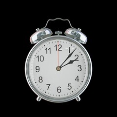 2:07 PM Vintage Steel Alarm Clock with Alloy Steel Body and Glass Twin Bell, Featuring Classic Analog Face with Detailed Hour and Minute Hands