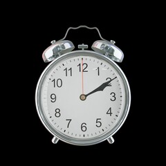 2:10 PM Vintage Steel Alarm Clock with Alloy Steel Body and Glass Twin Bell, Featuring Classic Analog Face with Detailed Hour and Minute Hands
