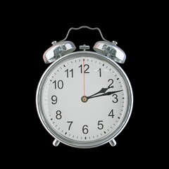 2:13 PM Vintage Steel Alarm Clock with Alloy Steel Body and Glass Twin Bell, Featuring Classic Analog Face with Detailed Hour and Minute Hands