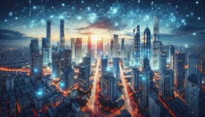 Obraz premium Futuristic City: Modern Skyline with Technology Web