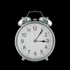 3:06 PM Vintage Steel Alarm Clock with Alloy Steel Body and Glass Twin Bell, Featuring Classic Analog Face with Detailed Hour and Minute Hands