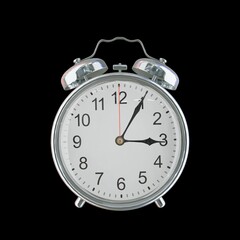 3:05 PM Vintage Steel Alarm Clock with Alloy Steel Body and Glass Twin Bell, Featuring Classic Analog Face with Detailed Hour and Minute Hands