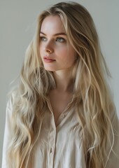 Naklejka premium A beautiful blonde woman with long hair.
