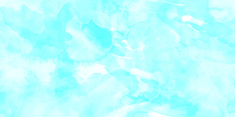 Soft white and blue watercolor texture Hand drawn paint of watercolor splashes and stains, Blue turquoise teal mint cyan white and blue watercolor vector background, shiny beautiful blue cloudy sky.