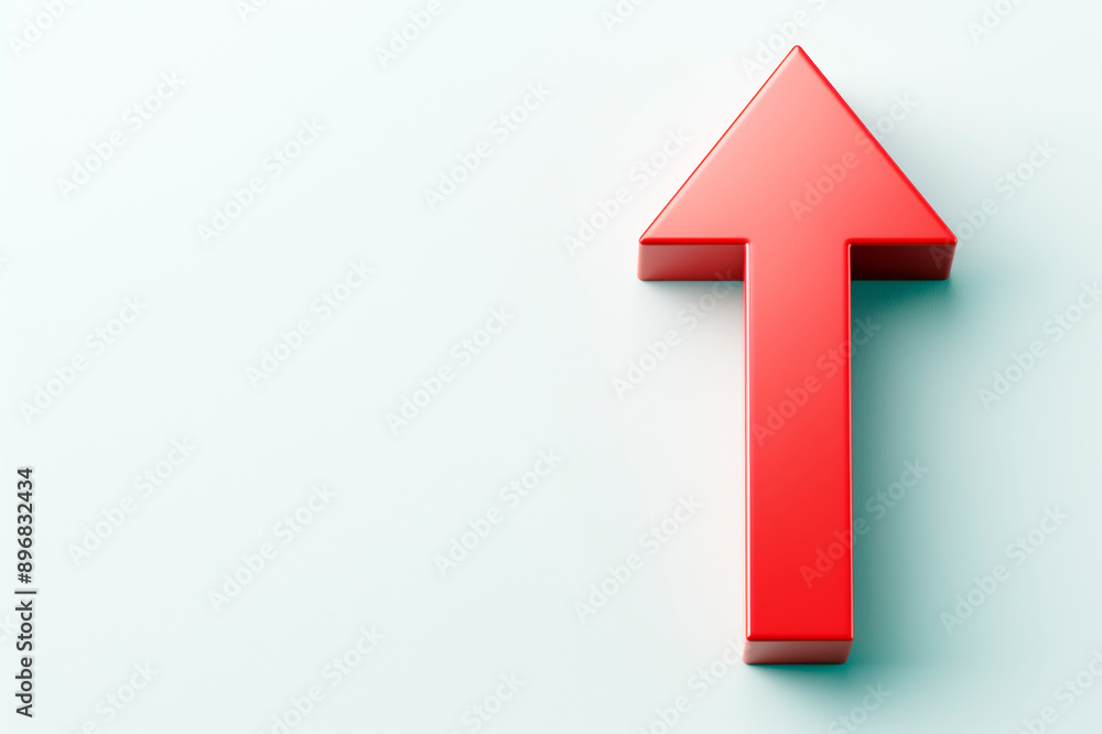 Poster A large red arrow pointing upward against a clean white background, symbolizing growth or progress. Generative AI