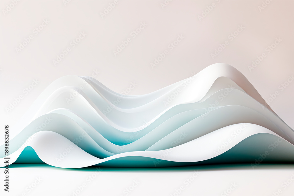 Poster abstract wavy shapes in blue and white tones on a neutral background, conveying a sense of calmness.