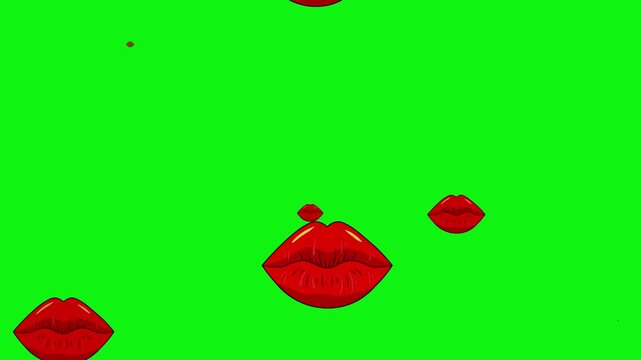 Cartoon lips background on a green screen. Cartoon woman lips animation with key color. 4k video