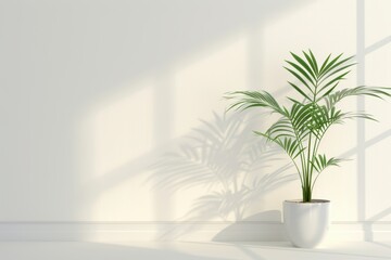 Fototapeta premium Modern Indoor Plants in Sunlit Room, Stylish indoor plants in minimalist white pots, illuminated by natural sunlight, perfect for modern home decor and interior design. 