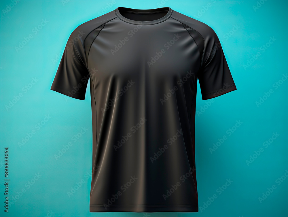 Poster black t-shirt mockup on a teal background, ideal for design presentation and branding concepts. gene