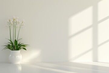 Modern Indoor Plants in Sunlit Room, Stylish indoor plants in minimalist white pots, illuminated by natural sunlight, perfect for modern home decor and interior design.

