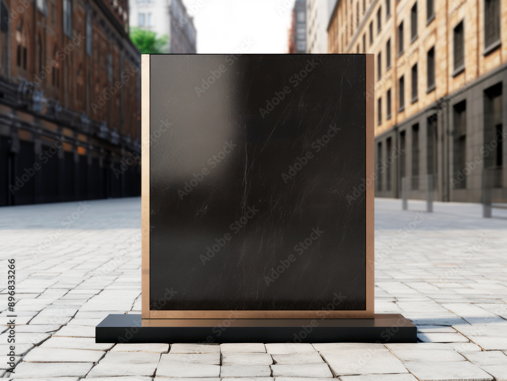 Poster An outdoor advertisement billboard mock up in an urban setting, showcasing empty space for branding on a stone pavement background, demonstrating a design concept. Generative AI