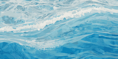 Watercolor surface ocean water wave, seamless blue water ocean wave background. Blue water ocean surfing wave.