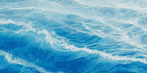 Watercolor surface ocean water wave, seamless blue water ocean wave background. Blue water ocean surfing wave.