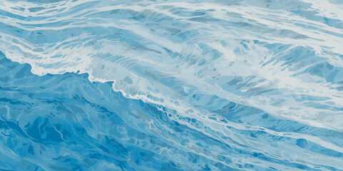 Fototapeta premium Vector watercolor ocean wave line blue and white background. Ocean sea art with natural template. Seamless soft blue ocean pattern wave water background.