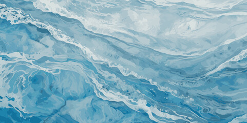 Vector watercolor ocean wave line blue and white background. Ocean sea art with natural template. Seamless soft blue ocean pattern wave water background.