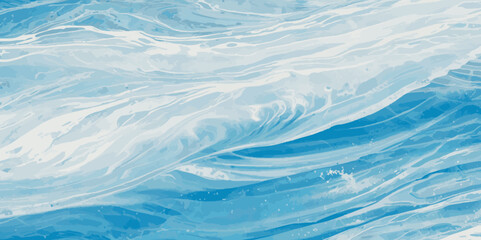 Vector ocean watercolor soft blue and white wavey curve line background. Blue water ocean sea wave seamless background.