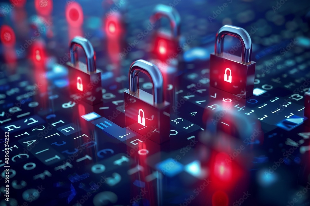 Aufkleber multiple padlocks displayed on a computer screen, symbolizing secure data encryption, encrypting sen
