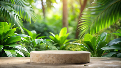 Obraz premium Stone pedestal in lush green jungle.