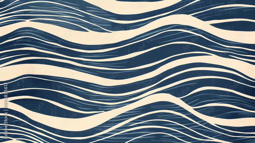 Aufkleber wavy lines in navy and white create a vintage-style pattern resembling the waves of the ocean.