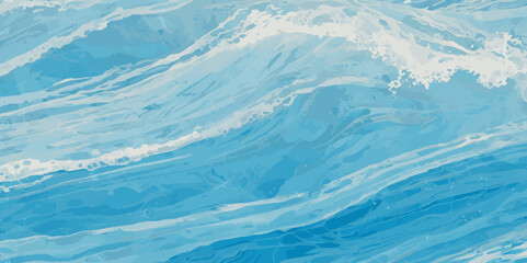 Vector ocean watercolor soft blue and white wavey curve line background. Blue water ocean sea wave seamless background.