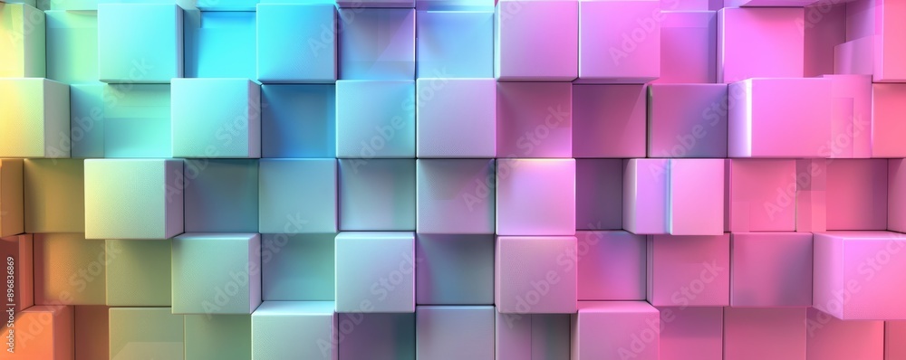Poster Multicolored 3d cube pattern, vibrant abstract background. Modern geometric and technology concept