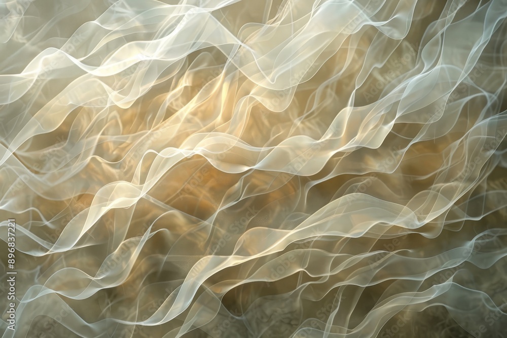 Poster detailed view of intricate white and beige wavy pattern, ethereal patterns of smoke floating