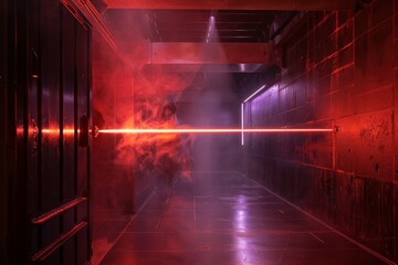 Red and Purple Neon Lights in a Dark Corridor.